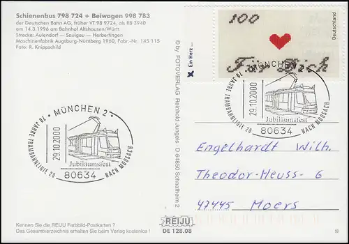 Bus ferroviaire AK 798 724 avec side-car 998 783, SSt MÜNCHEN ligne de tramway 29.10.00