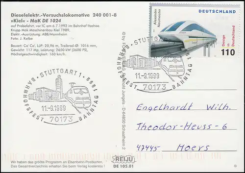 AK Dieselelektr.-Versuchslokomotive Mak DE 1024, SSt STUTTGART Bahntag 11.9.99  