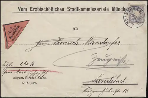 Bayern: 20 Pf. Wappen EF NN-Bf. Erzbischöfliches Stadtkommisariat MÜNCHEN 6.8.10