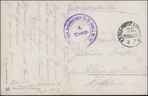 Feldpost Kg. Leibregt. Großherzogin (3. Gr. Hess.) Nr. 117, AK Kavallerie 3.7.15