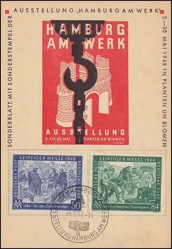 Sonderblatt Ausstellung HAMBURG AM WERK mit 967-968 passender SSt HAMBURG 5.5.48