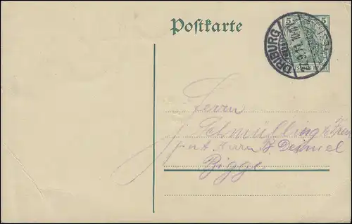 Postkarte P 90I Germania 5 Pf. von DRIBURG (WESTF.) 27.9.11 nach Bigge
