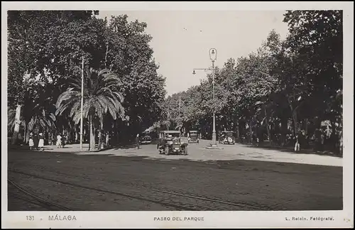 576 Roi Alfons XIII. 25 Cs. avec impression EF AK Promenade Park MALAGA 16.4.33