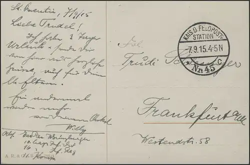 Carte de vue 1ère guerre mondiale: un dessin animé de trèfle fideles, couru en 1915