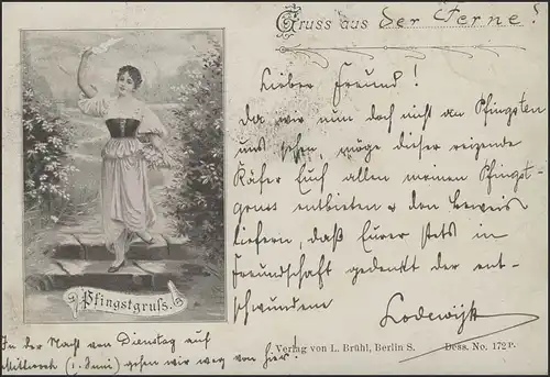 Carte postale: Salutation de ... Pentecôte & fille de signe de l'oeil, Wesel 28.5.98