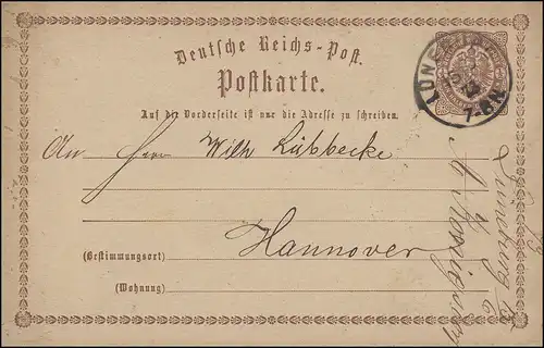 Postkarte P 1 Adler in großer Ellipse 1/2 Groschen, LÜNEBURG 15.6.1873