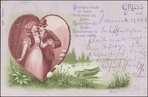 Ansichtskarte Liebespaar & Liebesgedicht, DREMMEN 28.8.99 n. NIEDERBIEBER 29.8. 