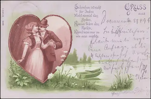 Carte d'affichage Couple d amour et poème d &rsquo; Amour, FRAMMEN 28.8.99 n. NIEDERBIEBER 29.8.