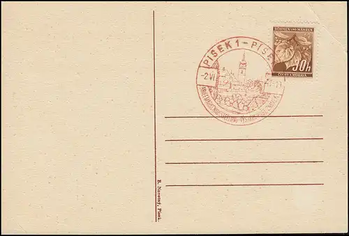 Böhmen und Mähren Sonderpostkarte Briefmarken-Ausstellung EF 64 SSt PISEK 2.6.41