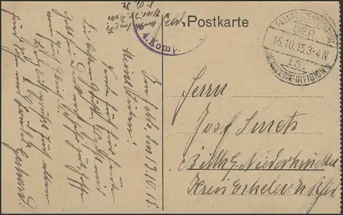 Ansichtskarte Feldpost Zerstörte Kathedrale in Roye, 15.10.1915 nach Birth