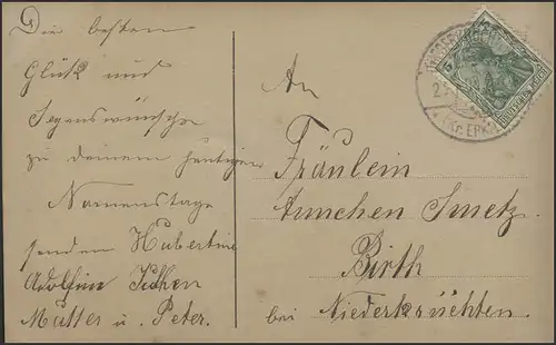 Carte de vue Salutation pour le jour du nom, Niederkrürten/Kreis Erkelenz 26.7.1909
