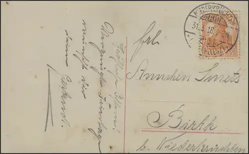 Carte de Pâques, Basses-Kreis Erkelenz 31.3.1918 vers Birth