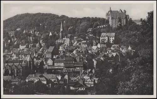 125 Posthorn 5 Pf Couple vertical + Victime d'urgence MeF Carte de vue Marburg 21.7.54
