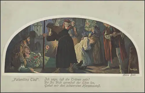 Ansichtskarte Valentins Tod Künstler Hans Best und Gedicht, ungebraucht ca. 1913