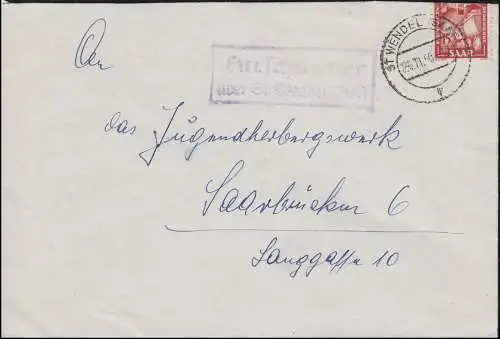 Landpost Furschweiler über ST. WENDEL 14.11.1950 auf Brief nach Saarbrücken