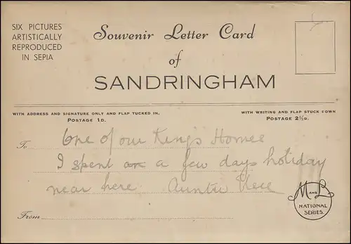Angleterre Great Britain Souvenir Letter Card of Sandringham, 6 Pictures à Sepia