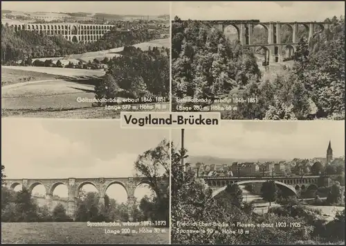Carte de vue Vogtland Ponts: 4 images, Plauen 30.11.1966