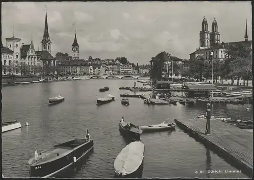 Carte de vue Zurich: Limmat, Zurick-Hottingen 21.6.1954