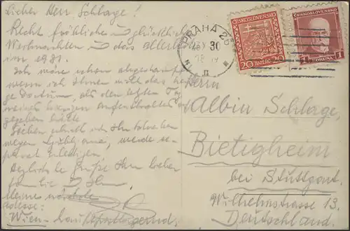 Carte de vue Prague/Tchécoslovaquie: Église Saint-Niklolaus, Prague-Praha 23.10.1930