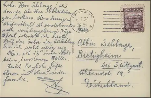 Ansichtskarte Prag/Tschechoslowakei: Der Hradschin, Prag/Praha 6.1.1934