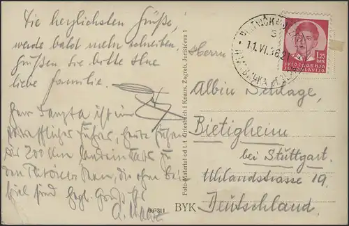 Carte de vue Plitvice Lacs: cascade, Plitevicka Jezera/Yougoslavie 11.6.36