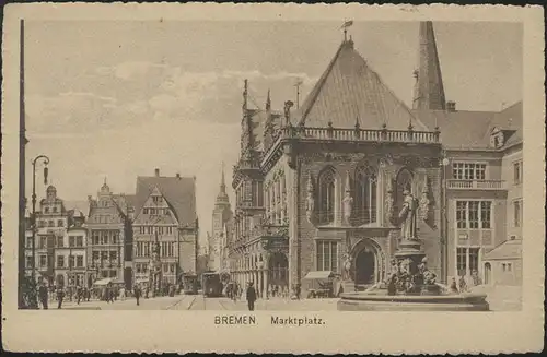 Feldpost-Ansichtskarte: Bremen/Marktplatz, Delmenhorst 28.6.16 nach Berlin 