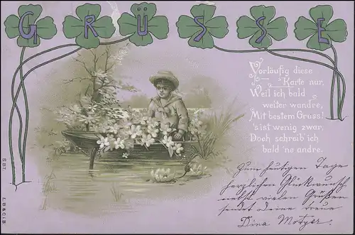 Ansichtskarte Junge im Boot & Gedicht, als Orts-Postkarte BIEDERBIEBER 4.3.1899 