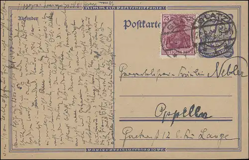 Carte postale P 146I Pokrieter avec Germania 75 Pf. GLATZ 27.7.1922 vers Oppelln