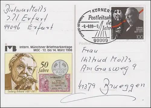 Postleitzahl des Jahres 1999: 99999 Körner 9.9.99-9 auf PSo 51 Messe München