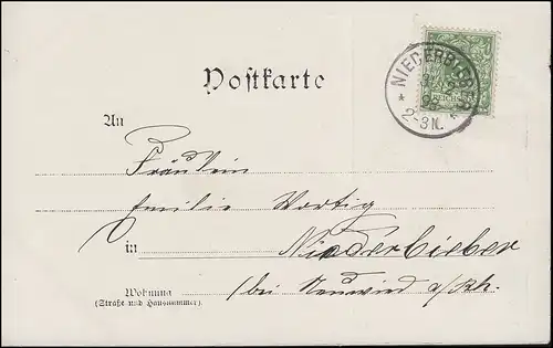 Ansichtskarte Liebespaar - Sehnsucht und Hoffen, Orts-PK NIEDERBIEBER 31.12.1898