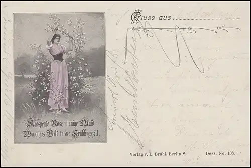 Filles AK avec des roses et poème d'amour, BÂCHE DES HOMMES n. BIEDERBIEBER 8.2.1899