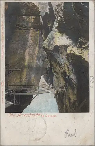 Schweiz Ansichtskarte Die Aareschlucht, MEIRINGEN 15.8.1902 nach Belgien 