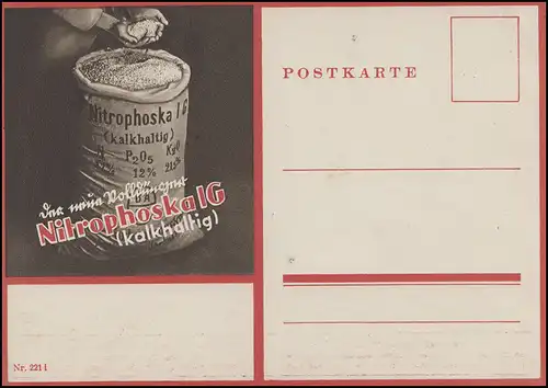 Werbe-Postkarte Nitrophoska IG A und B kalkhaltig, ungebraucht