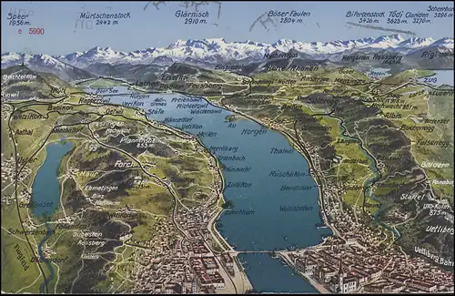 Schweiz Ansichtskarte Der Zürichsee als Landkarte, EF 242 ZÜRICH 28.11.1931 