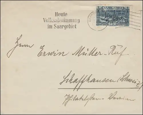 190 Freimarke EF auf Brief Heute Volksabstimmung ... SAARBRÜCKEN 13.1.1935