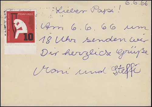 Carte postale Lorsch avec 4 vignettes Aide sociale de Krautheim, ESSEN Grugapark 6.5.66