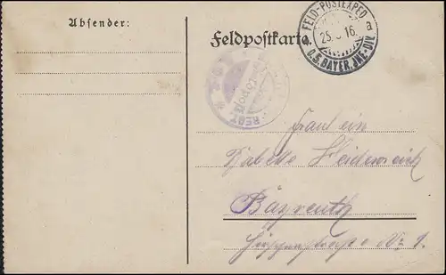 Feldpost Kreis-S.B.-Stempel Bayer. Inf.-Regt. ..., 5. BAYER. INF.-DIV. 25.3.1916