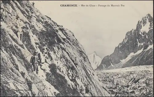 France Carte de vue CHAMONIX Mer de Glace - Passage du Mauvais Pas, 1910