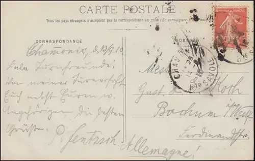 France Carte de vue CHAMONIX Mer de Glace - Passage du Mauvais Pas, 1910