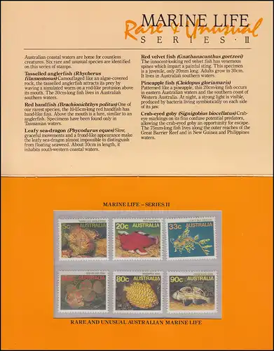  Australien Seltene Meereslebewesen Serie II mit 921-926 Satz 1985 im Folder