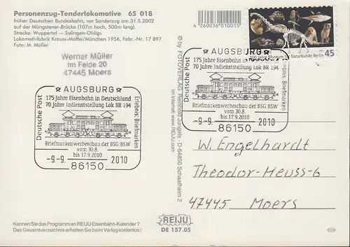AK Personenzug-Tenderlokomotive 65 018, SSt Augsburg Lok BR 194 - 9.9.10