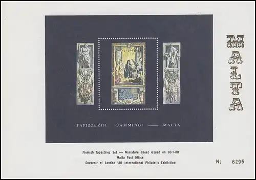 Malte: tapisserie flamande Impression spéciale du bloc à l'exposition Londres 1980