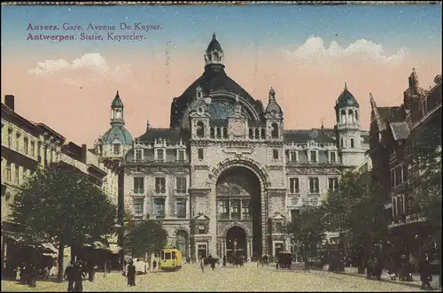 Belgique Carte de vue Anvers / Aventur: Gare, Avenue De Keyser, 23.8.1922