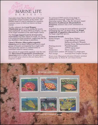 Australie Vie marine Animaux marins Série I avec 879-884 phrase 1984 dans le folder