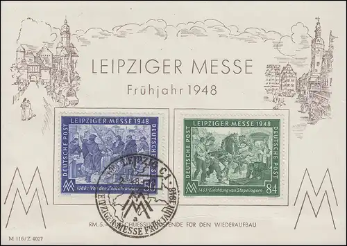 967-968 Leipziger Frühjahrsmesse 1948 auf Stempelkarte mit ESSt Leipzig 2.3.1948