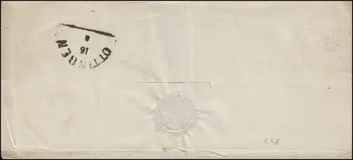 15 Wappen 3 Kreuzer EF Briefhülle Mühlrad 28 AUGSBURG 16.6 nach ÖTTINGEN 16.6.