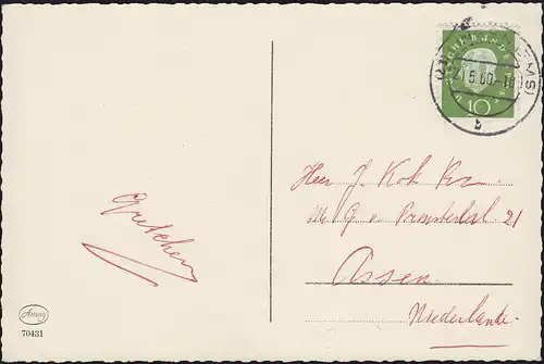 Ansichtskarte Briefmarken-Sprache mit 7 Motiven, LINGEN / EMS 21.7.1960