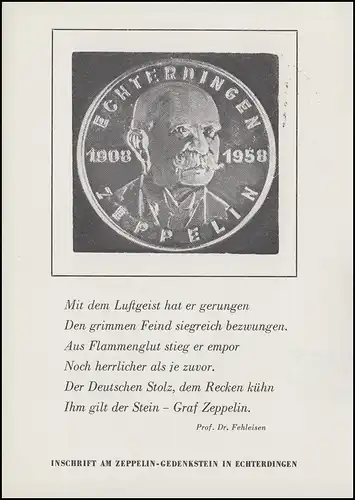 Festpostkarte Zeppelin-Gedenk-Feier 1. Landung Echterdingen, Stuttgart 17.8.1958