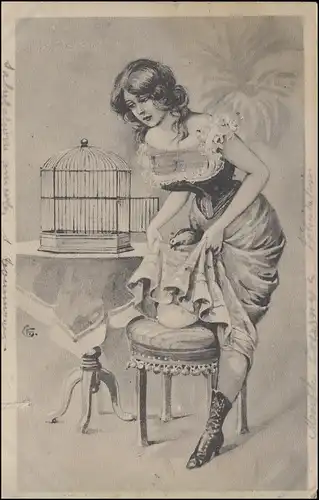 Carte de visite des filles avec oiseau, MONTBARD 6.4.03 vers Essen/Ruhr 13.4.03