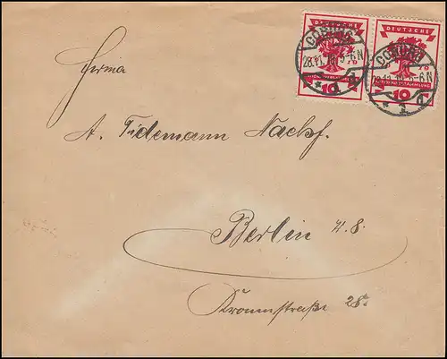 107 Assemblée nationale en couple comme MeF sur lettre COBURG 28.11.1919 à Berlin
